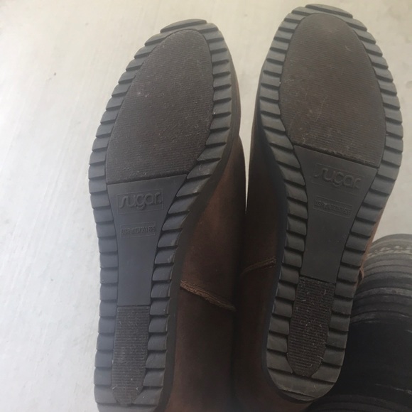 SOLD Sugar Faux Suede Brown Adara Wedge Boots - Picture 6 of 8